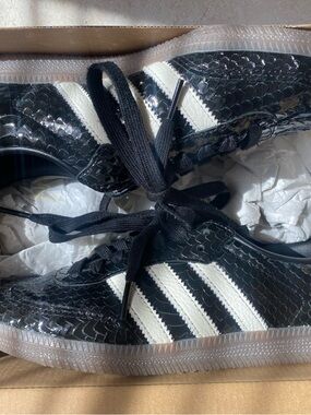 adidas Black Snakeskin-Textured Sneakers with White Stripes
